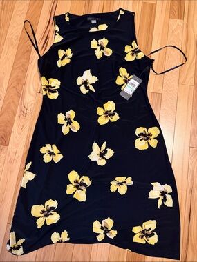 Tommy Hilfiger Black Midi Dress with Yellow Floral Print